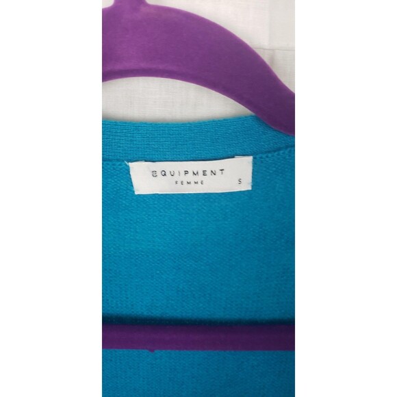 Equipment Femme Sweater S Blue Teal Cashmere Cardigan V-Neck Button Pockets - Picture 3 of 10